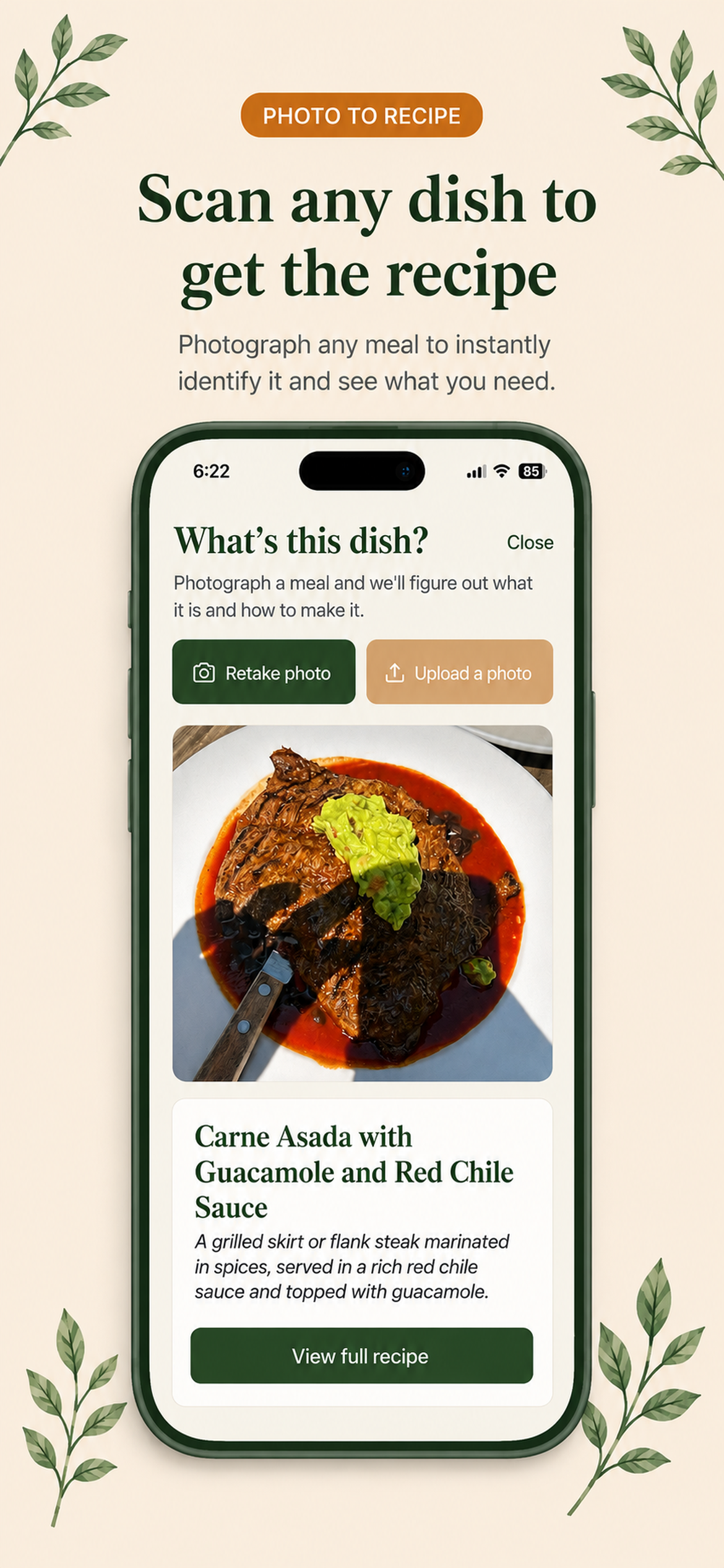 ShelfCentered photo-to-recipe screen